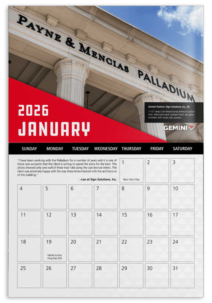 GEMINI WALL CALENDAR 2026